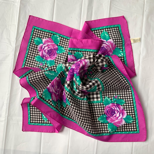 Glentex Italy Vintage Scarf Gingham Floral
