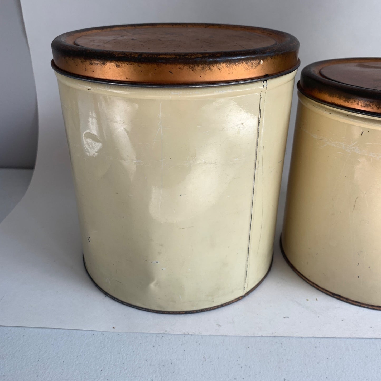 Vintage MCM Metal Decoware Flour and Sugar Canister Set