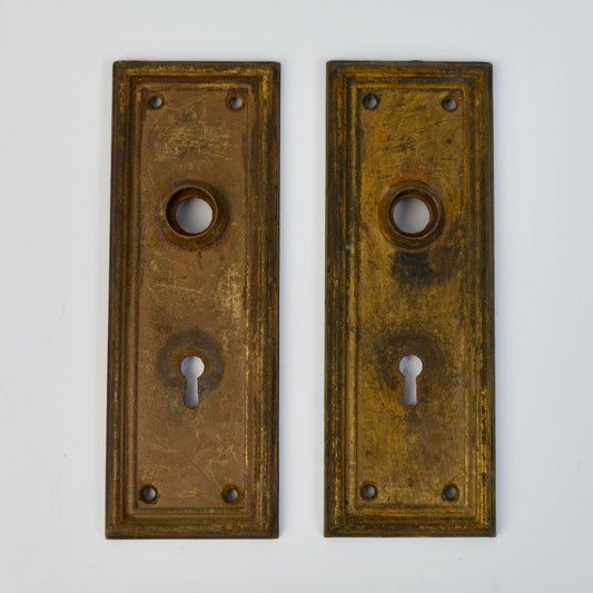 Lot 2 Antique Door Knob Plates 2.5 x 7" Vintage Door Hardware