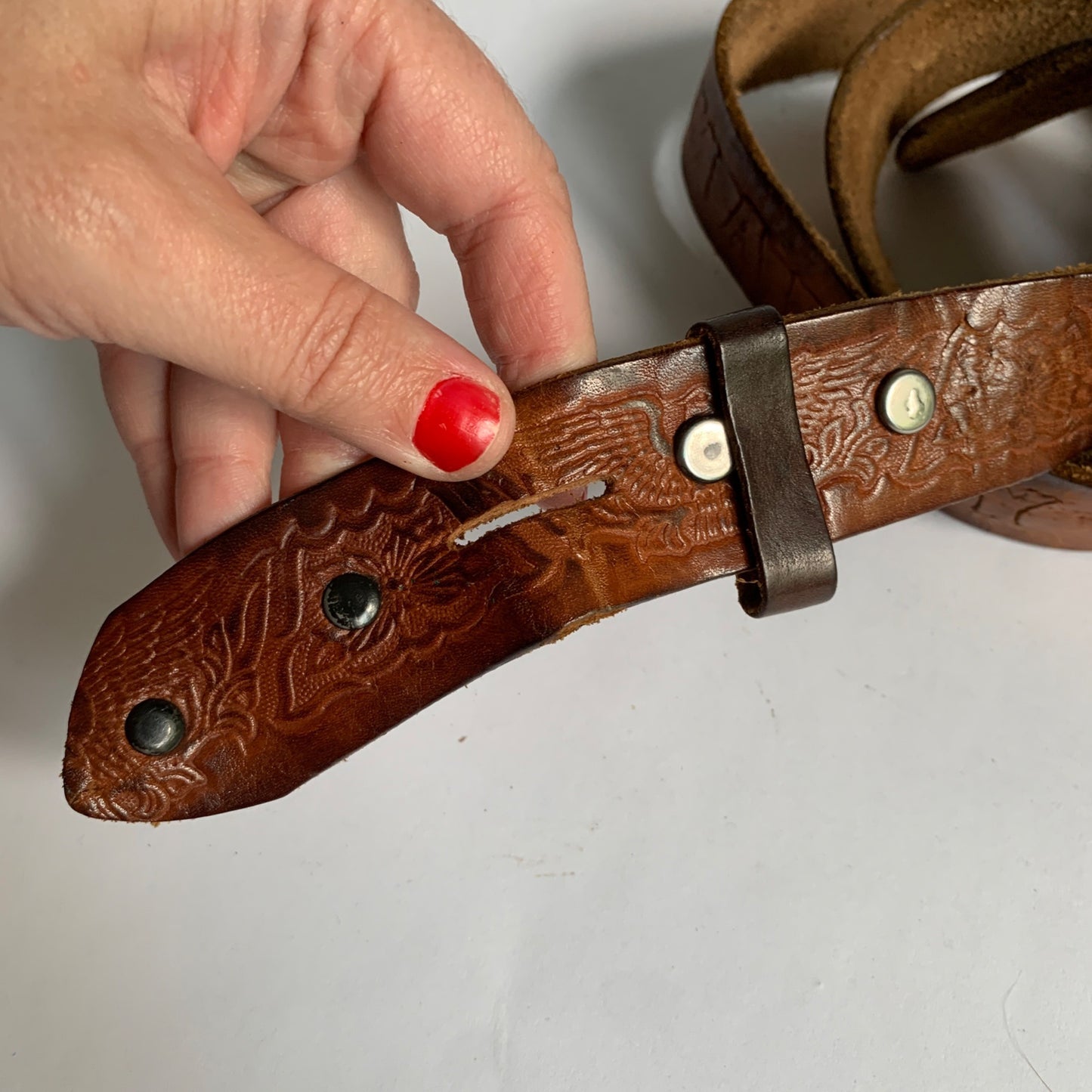 Vintage Tooled Leather Belt Marly Name
