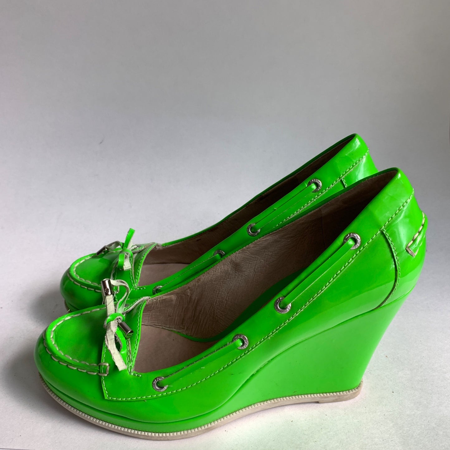 Sperry Top Sider Jeffrey Neon Green Wedge Pumps Size 9M