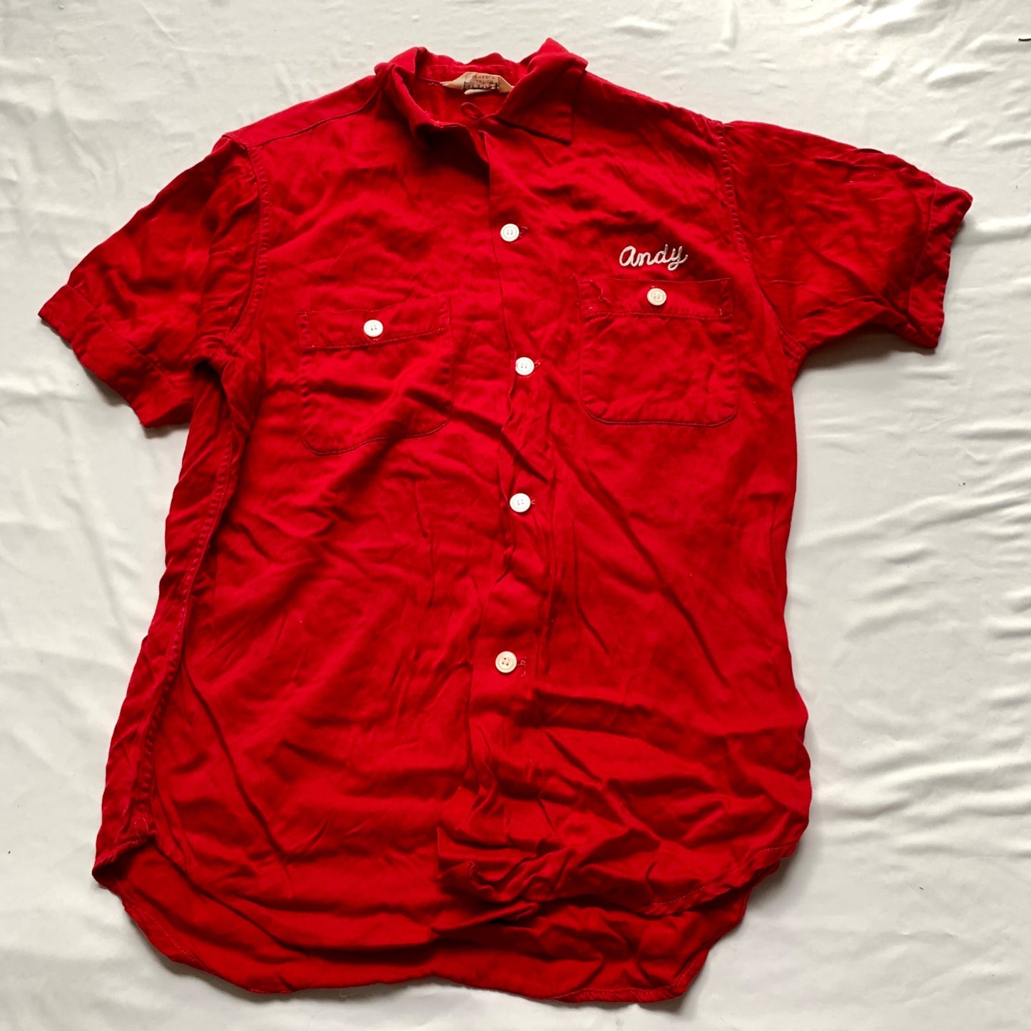 1950s 1960s Nat Nast Creation Nebrasks Port Edwards State Bank Red Shirt Embroidered Andy
