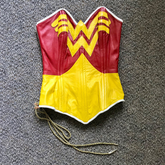 Hour Glass Corsetry Genuine Leather Wonder Woman Corset Size L RARE!