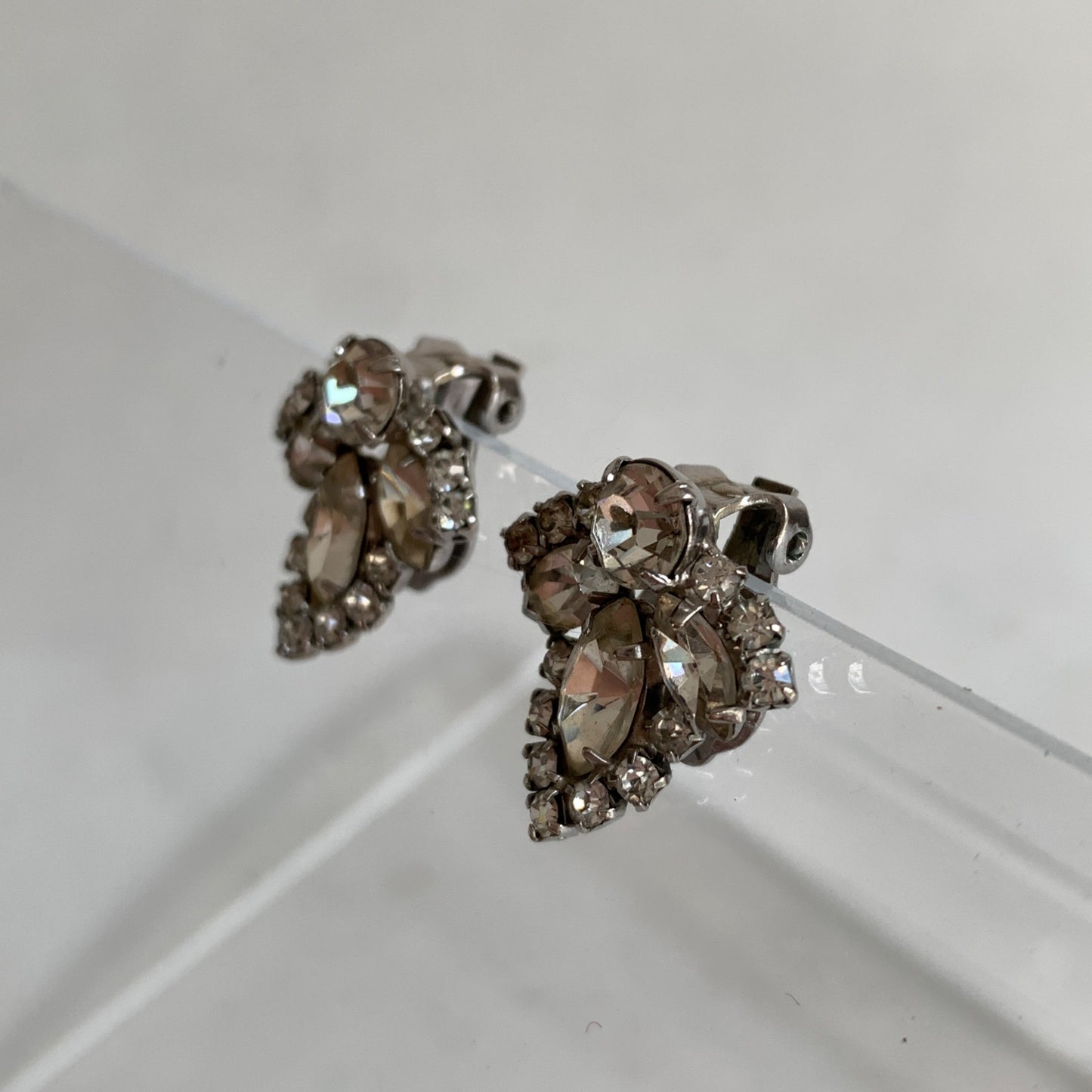 Vintage Rhinestone Cluster Clip On Earrings