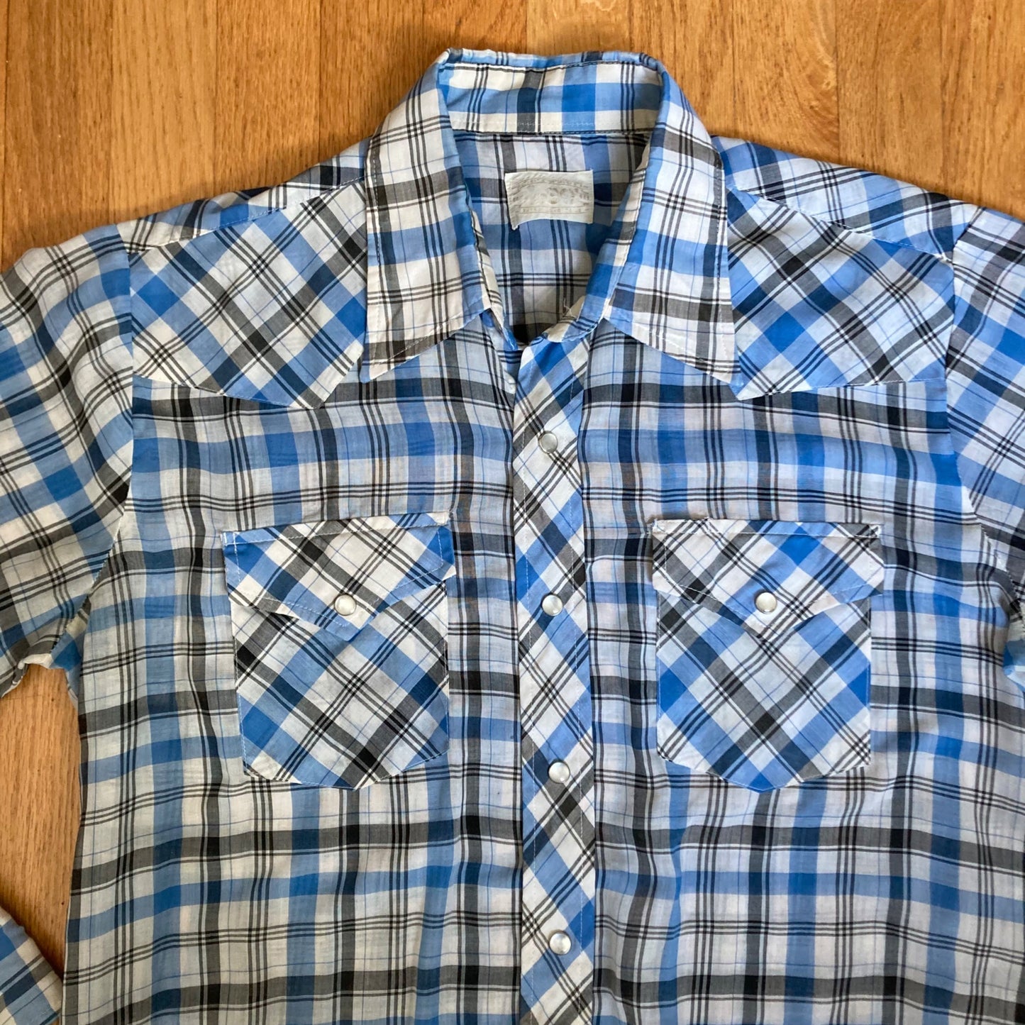 Vintage Lee Long-Sleeve Western Shirt Pearl Snap Blue Plaid Men's