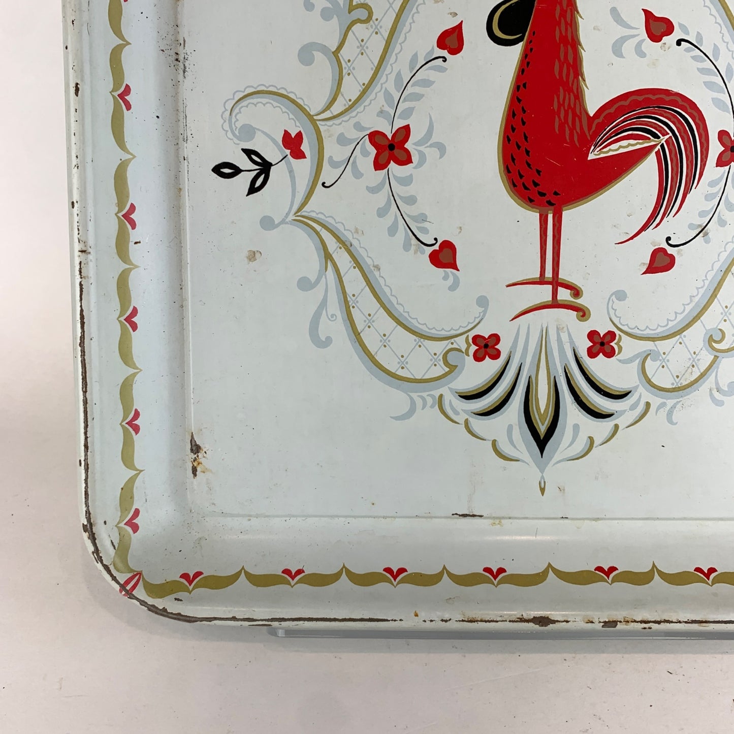 Vintage Marcelline Rooster Tray 13" Metal Serving Platter Mid-Century Retro
