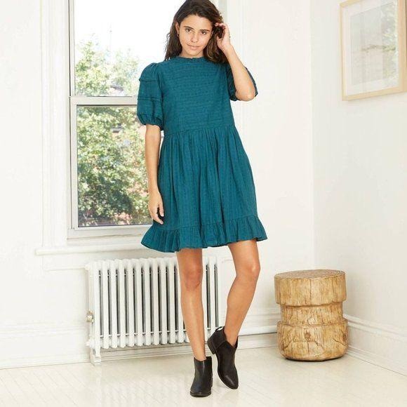 Universal Thread Puff Sleeve Eyelet Dress New Teal Cotton Sunrise Pickers Universal Thread Puff Sleeve Eyelet Dress New Teal Cotton Sunrise Pickers