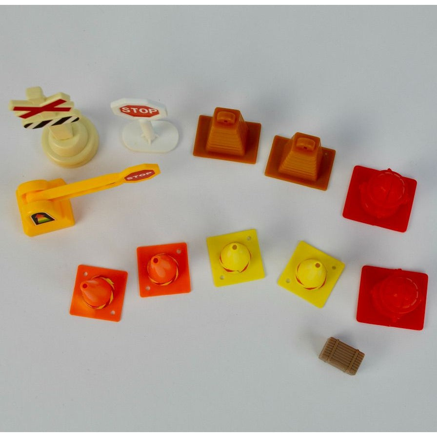 Vintage Construction Plastic Toy Signs Pieces Traffic Accessories Lot