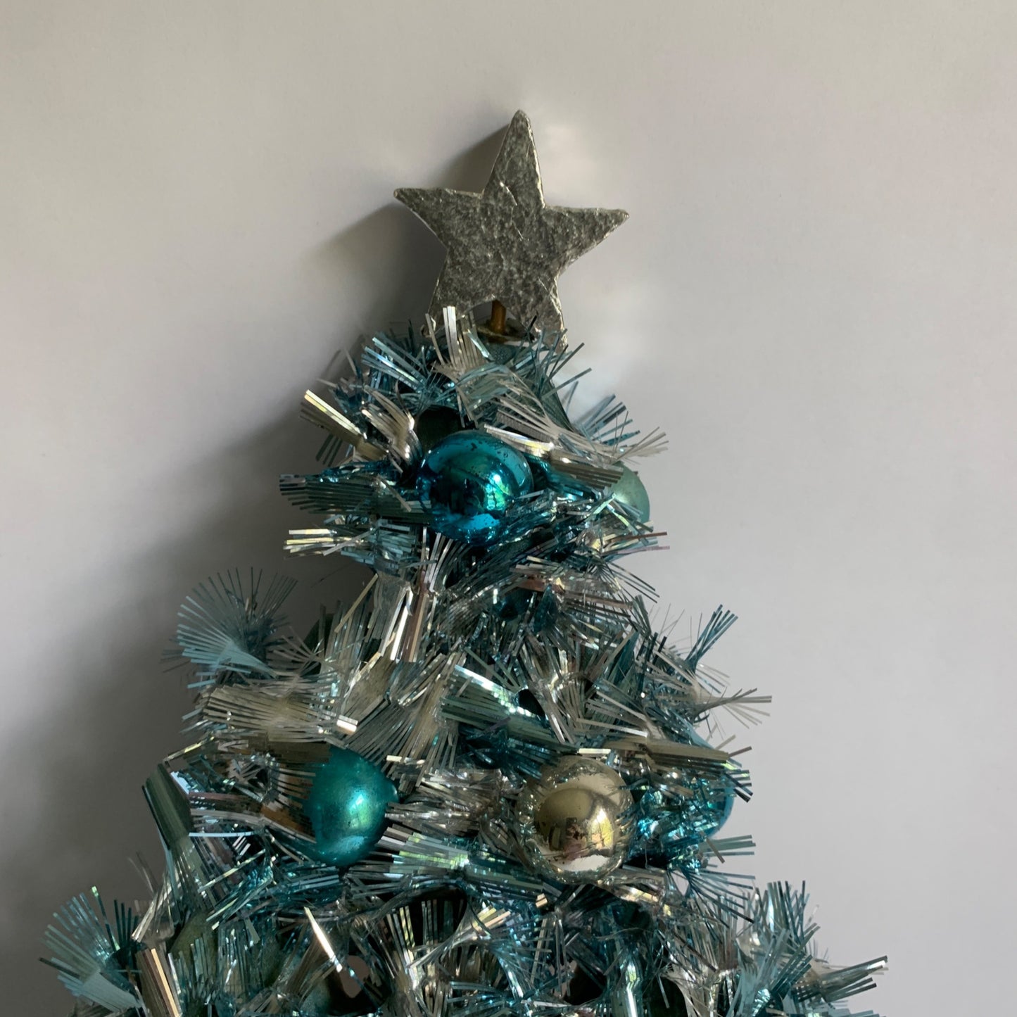 Vintage Christmas Tree Tinsel Egg Carton Tabletop Decor Blue Teal
