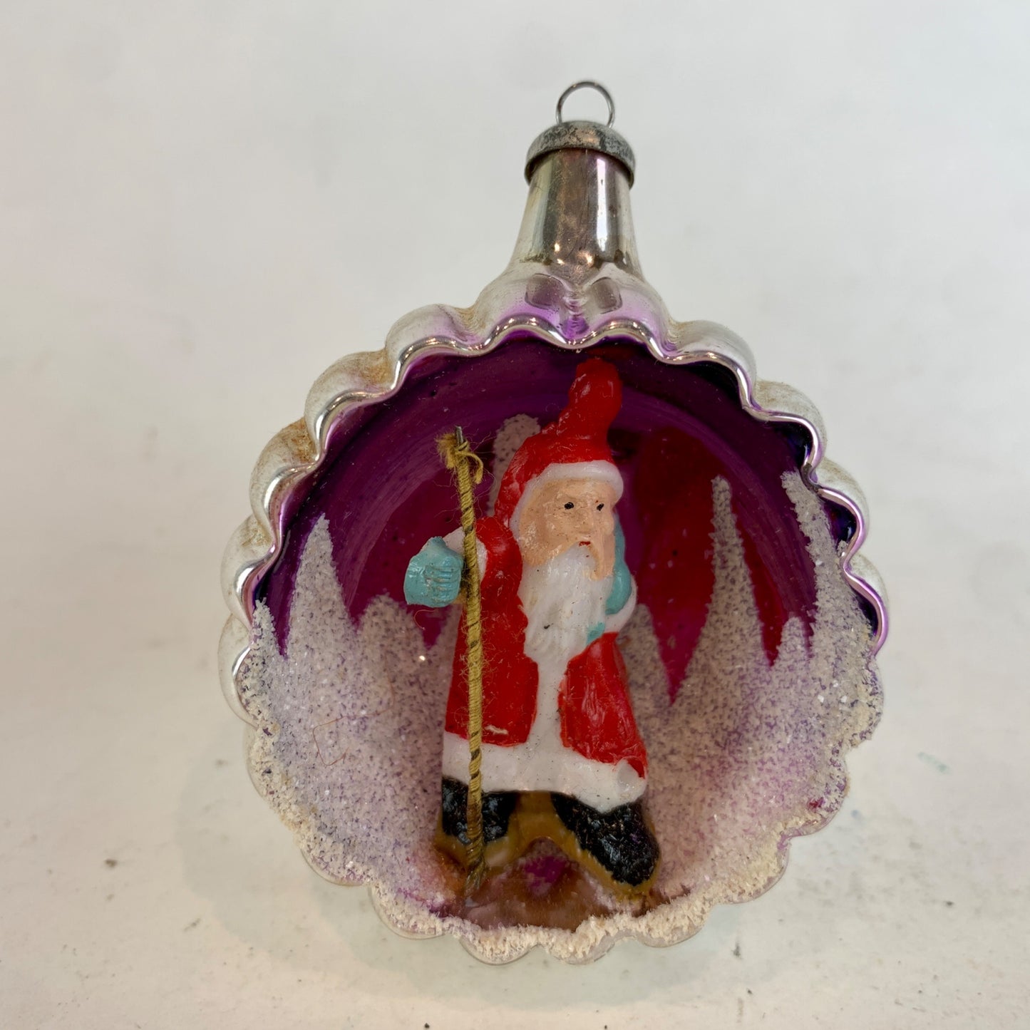 Vintage Glass Diorama MADE IN ITALY Santa RARE Pink Purple Sky Mica