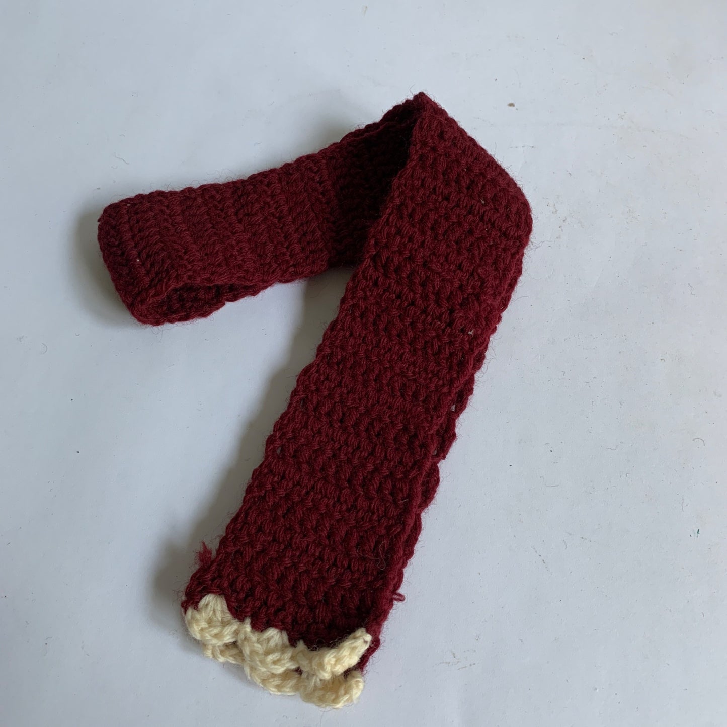 Vintage Women's Knit Hat & Small Scarf Set Maroon Cream