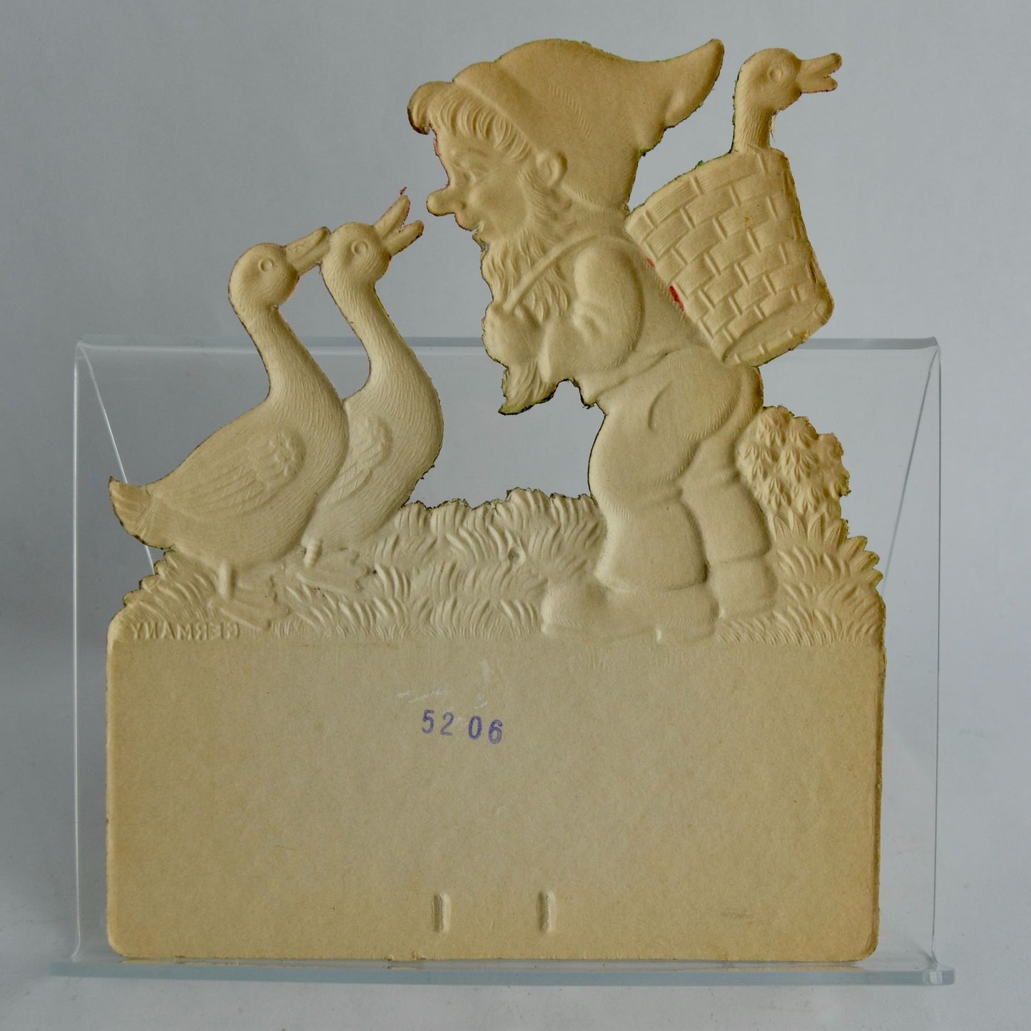 Vintage Germany Pressed Cardboard Calendar Topper Man Geese