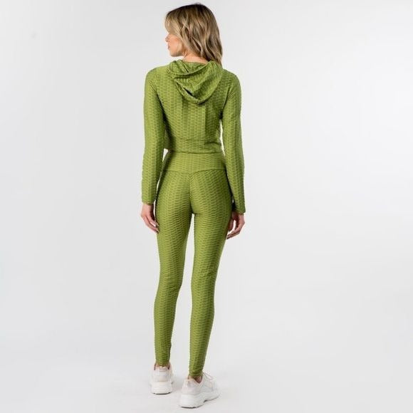 Honey-Comb Activewear Set Cropped Hoodie & Brazilian Butt Lifting Leggings