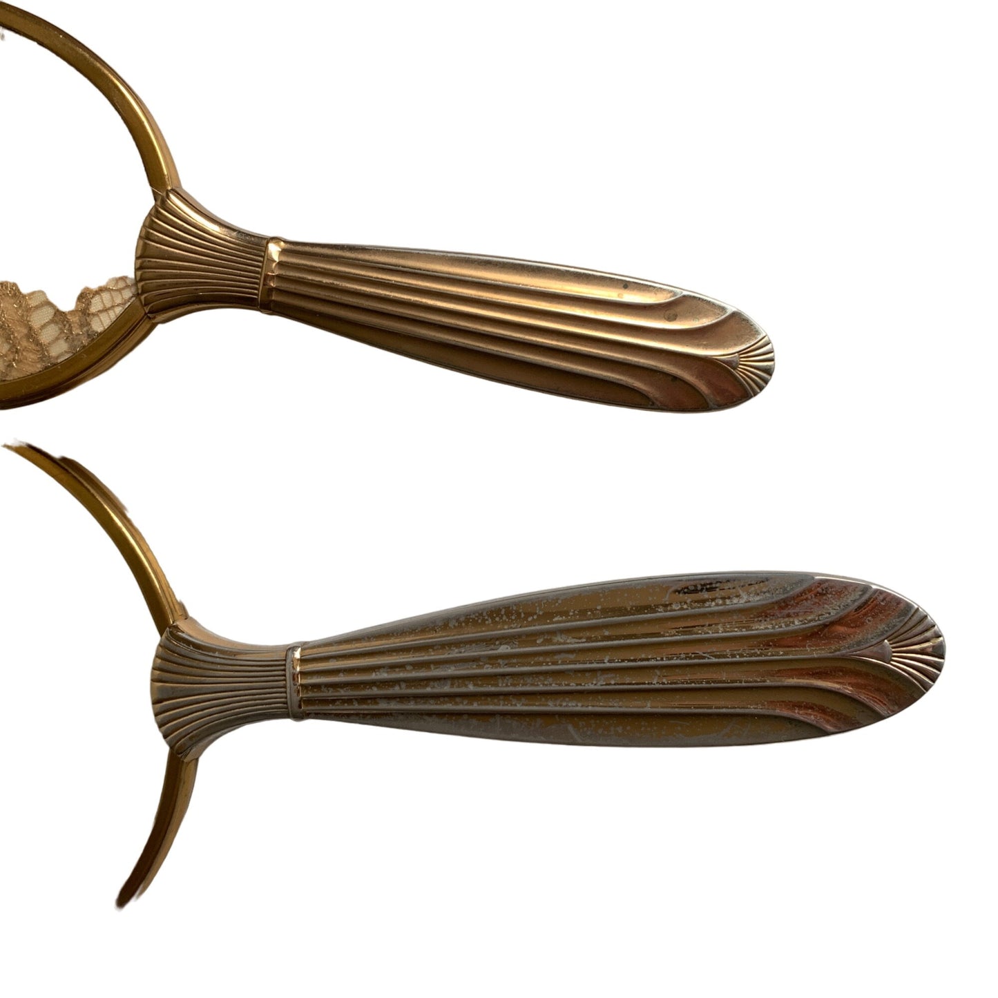 Vintage Gold Toned Lace Detail Dresser Mirror Brush and Comb Set