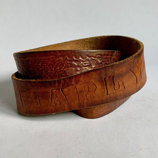 Vintage Tooled Leather Belt Marly Name