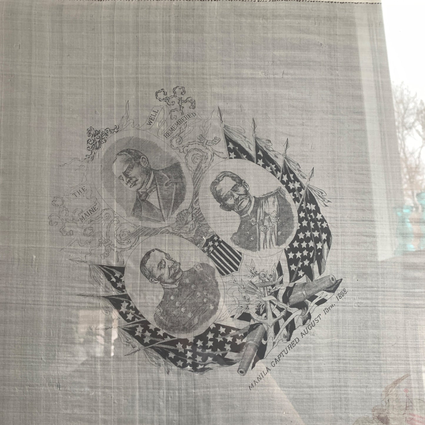 1898 Manila Captured August 13th Silk Scarf Professionally Framed