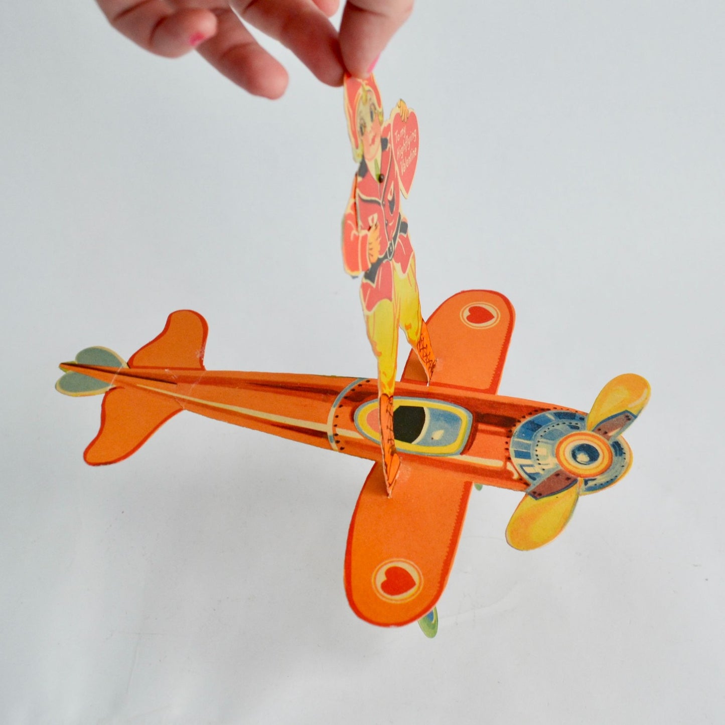 Vintage 1920s 1930s Mechanical Articulating Valentine Card Airplane Pilot