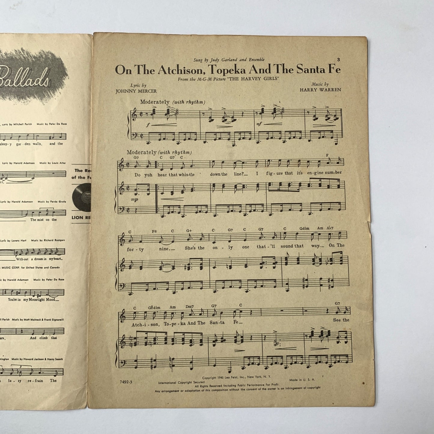 Judy Garland Harvey Girls On The Atchison, Topeka and Santa Fe Sheet Music