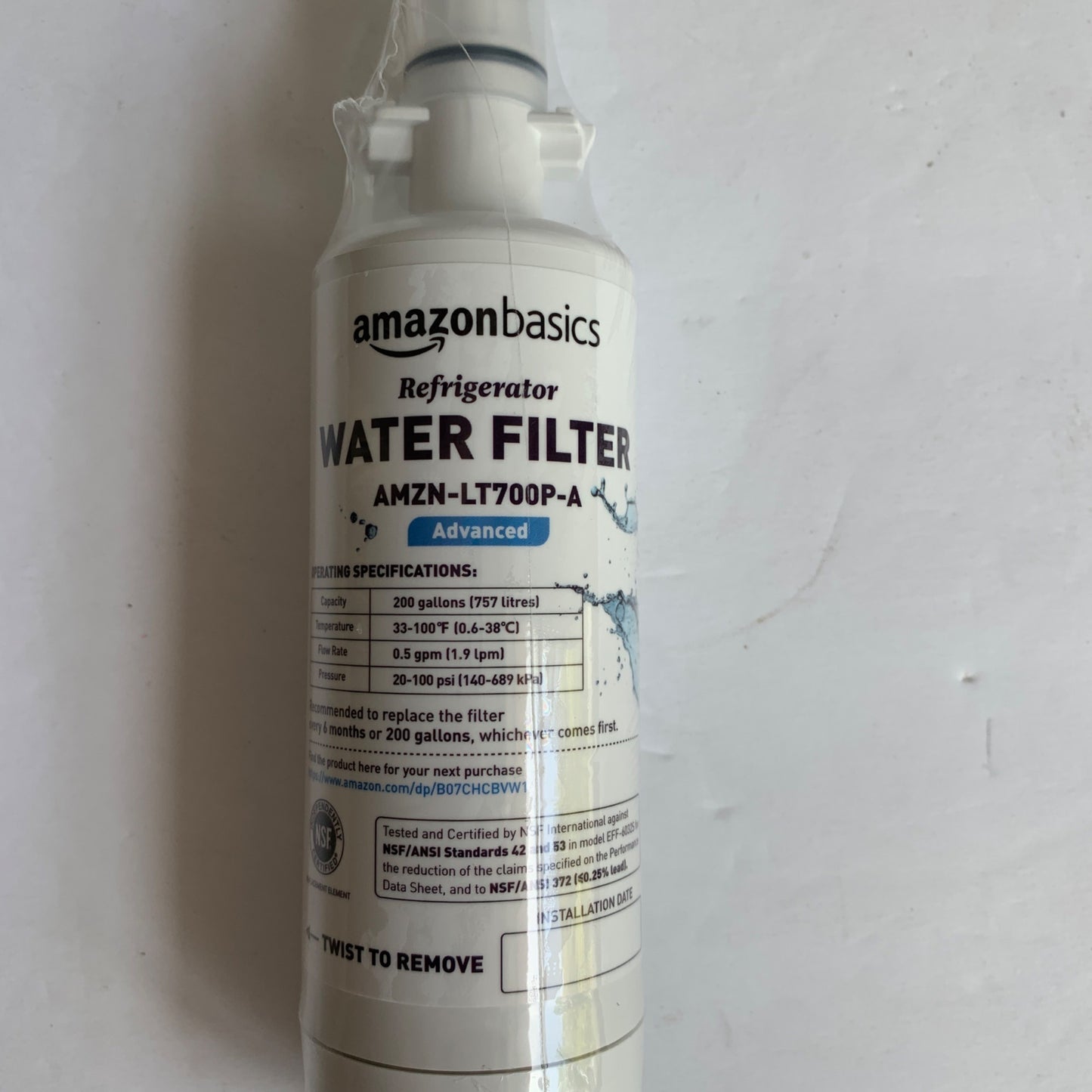Amazon Basics Replacement LG LT700P Refrigerator Water Filter Cartridge - Advanced Filtration