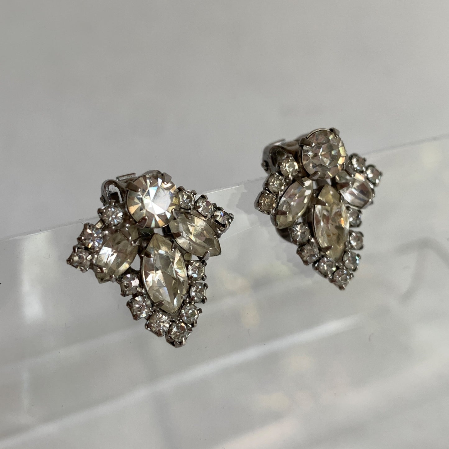 Vintage Rhinestone Cluster Clip On Earrings