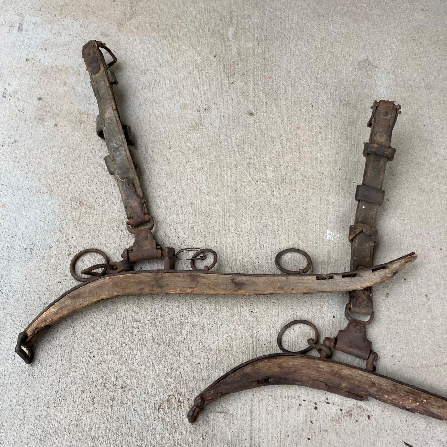 Pair Antique Wood Horse Hames w/ Leather Straps Vintage