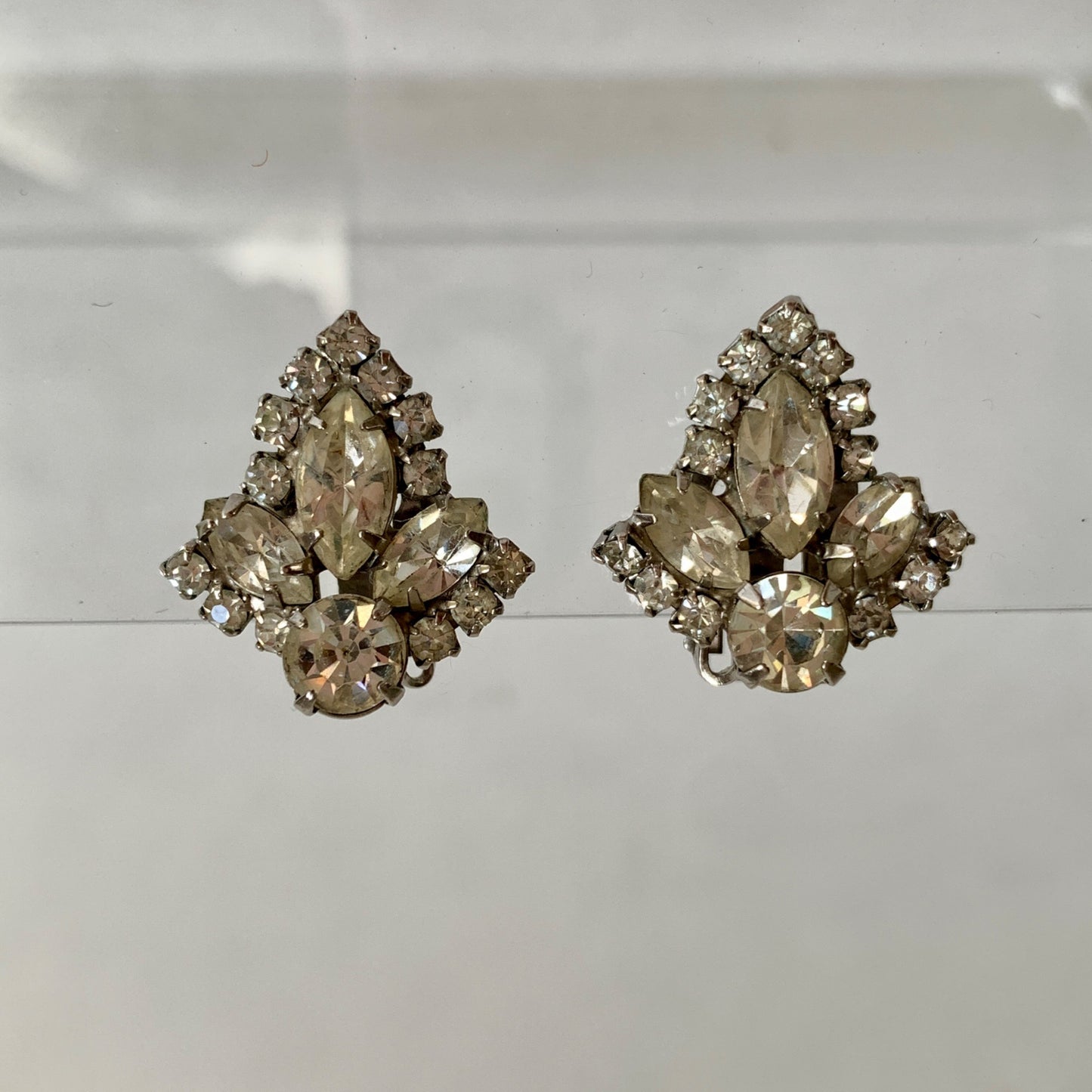 Vintage Rhinestone Cluster Clip On Earrings