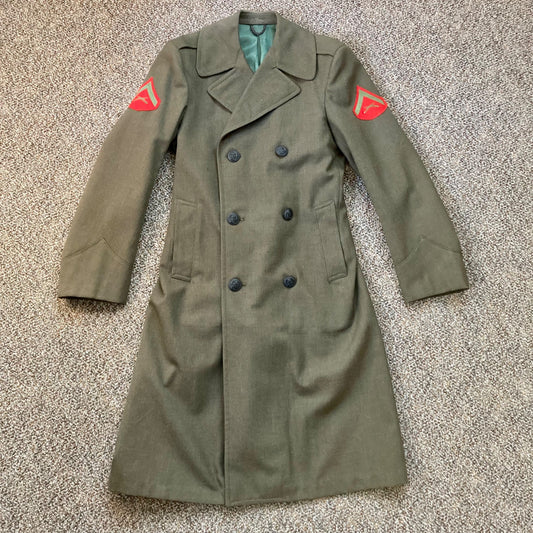 Vintage USMC Overcoat Man's Wool OD Green Dress Uniform w/Rank Trench Coat