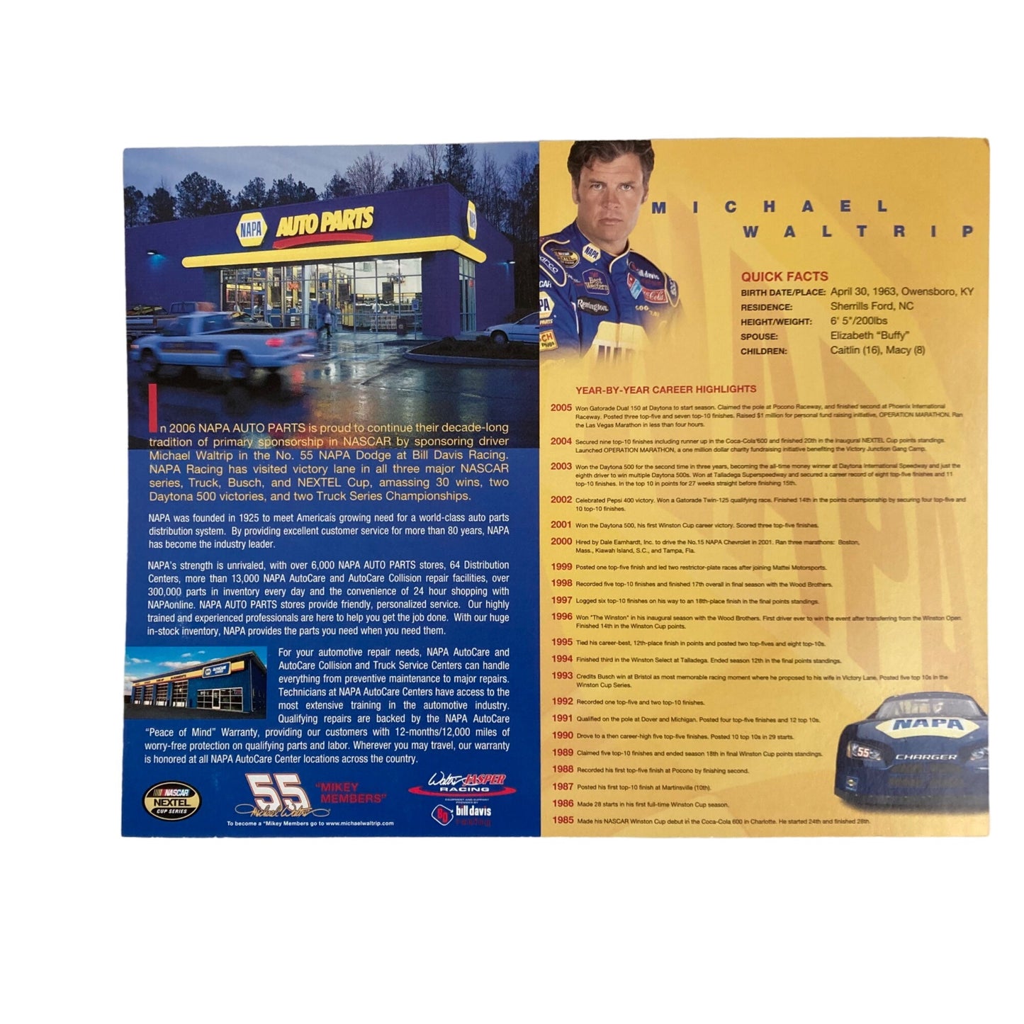 Vintage Michael Waltrip Autographed Photo NASCAR Napa Racing Signed #55