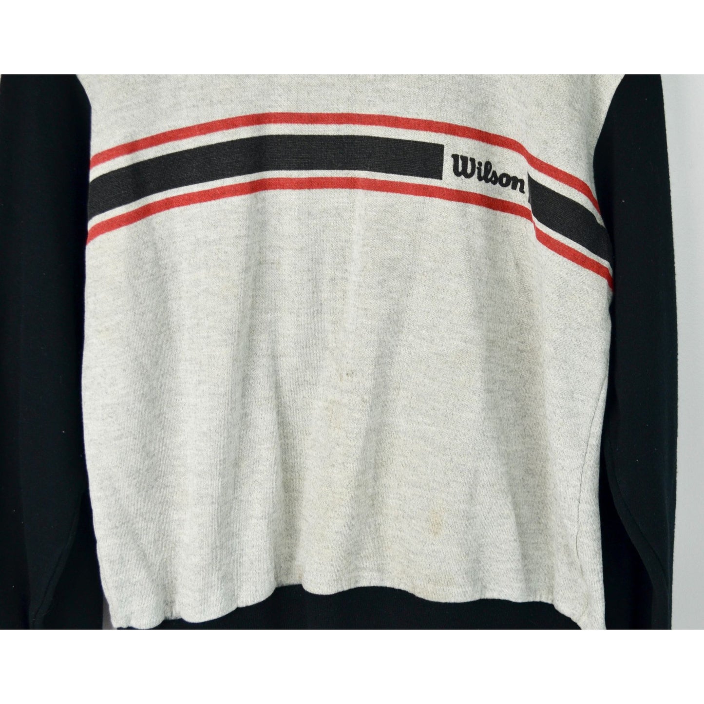 1980s Wilson Men's Black Heather Gray Sweatshirt Vintage Pullover V Neck