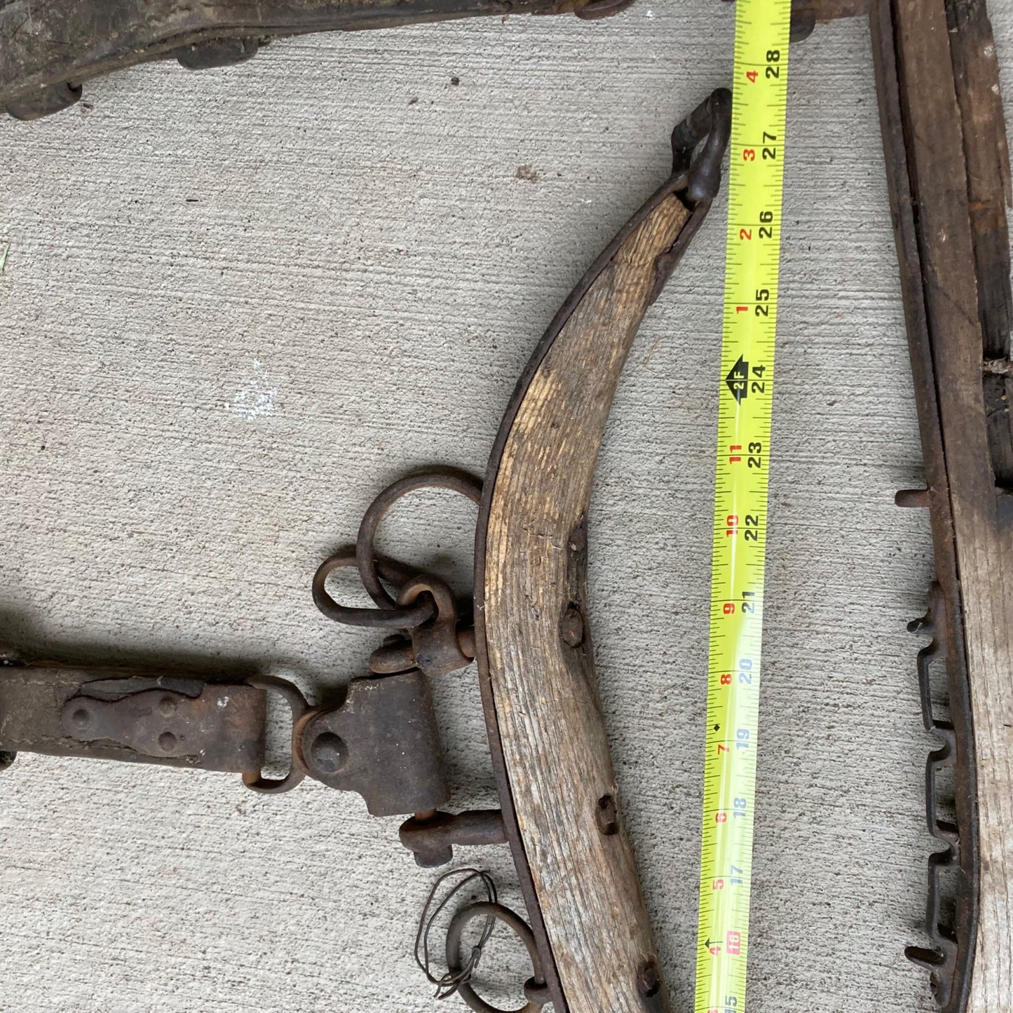 Pair Antique Wood Horse Hames w/ Leather Straps Vintage