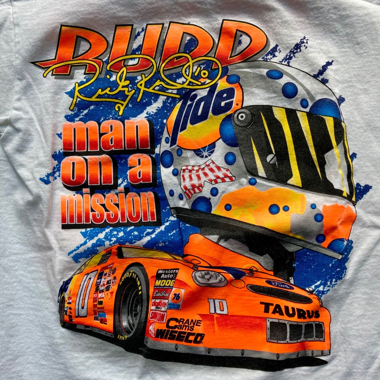 Vintage NASCAR Ricky Rudd #10 "Man On A Mission" T-Shirt Youth S 6-8 Tide Racing