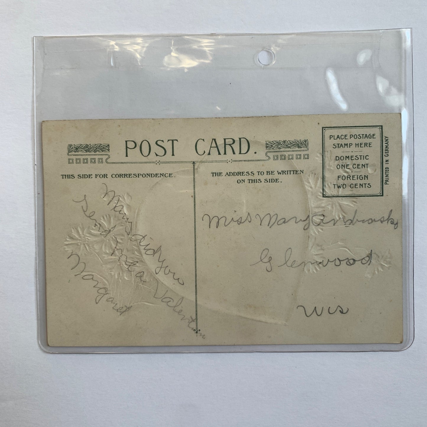 Antique Valentine's Day Postcard Made in Germany