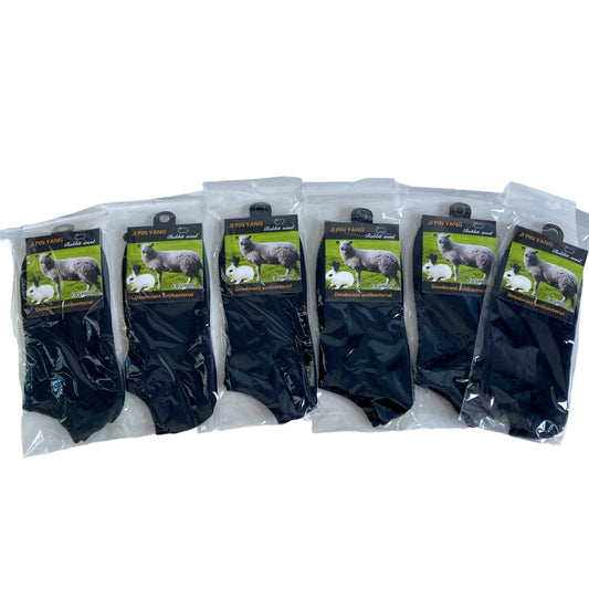Pack of 6 Pairs Black Ankle Socks RABBIT WOOL Blend NEW