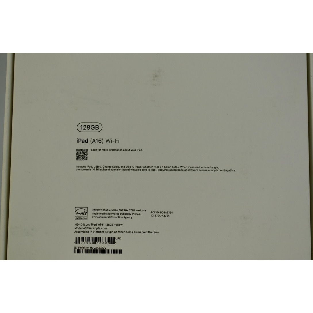 EMPTY BOX Apple Ipad 128 GB A16 Wifi YELLOW