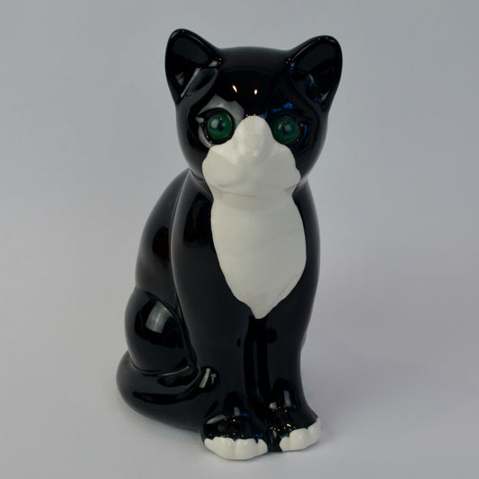 ELPA Portugal Black White Tuxedo Ceramic Cat Glass Eyes Vintage