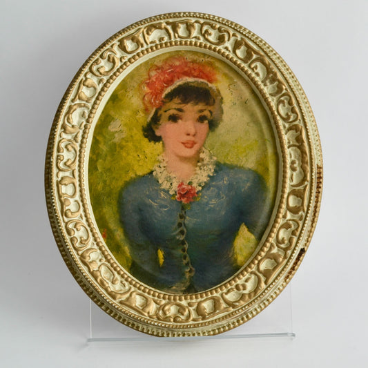 Vintage Gold Ivory Oval Framed Print of Woman Victorian