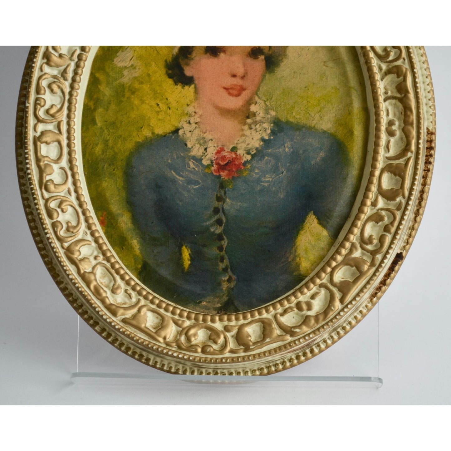 Vintage Gold Ivory Oval Framed Print of Woman Victorian