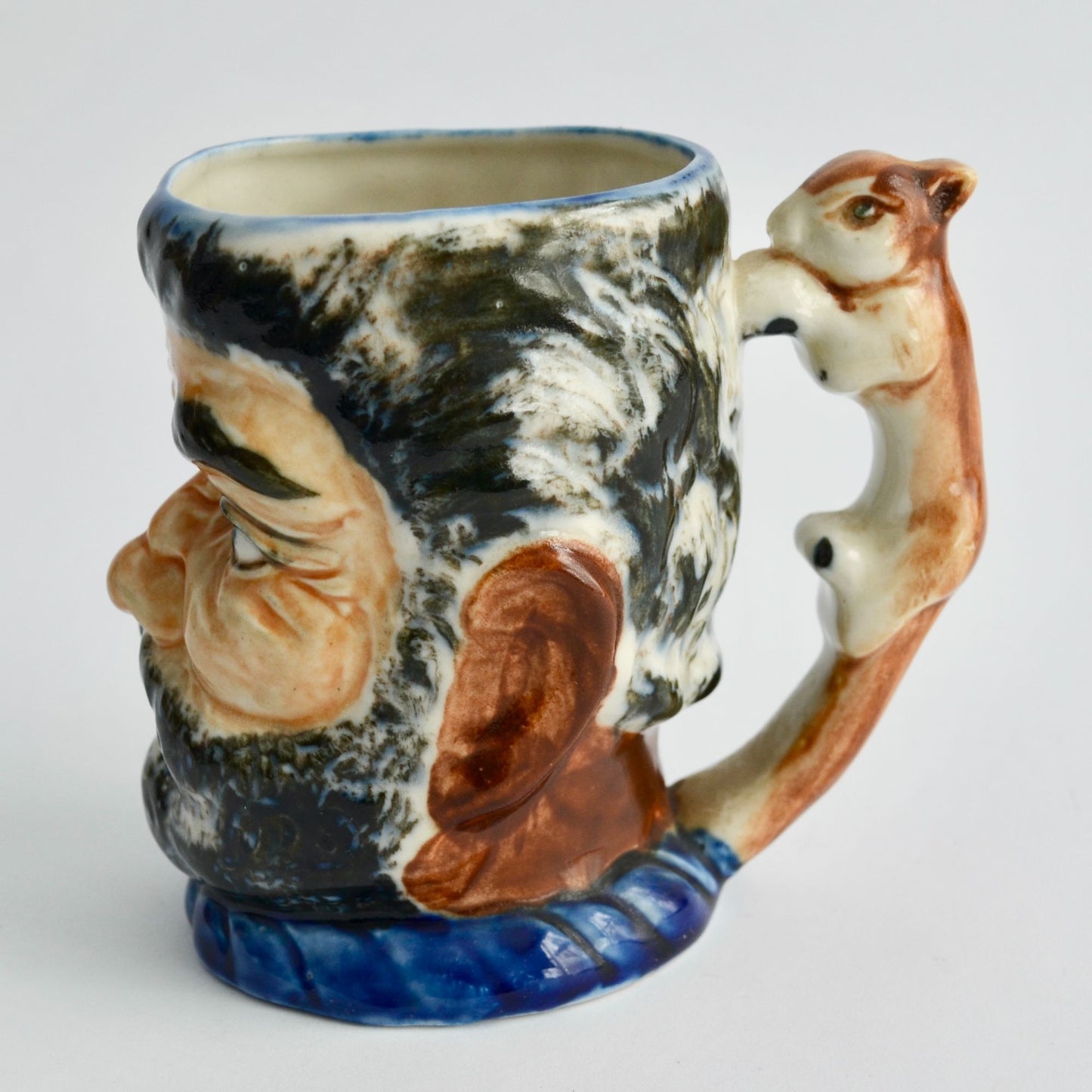 Vintage Pirate Face Mug Winking Beard Ceramic Cup with Squirrel Handle Rare