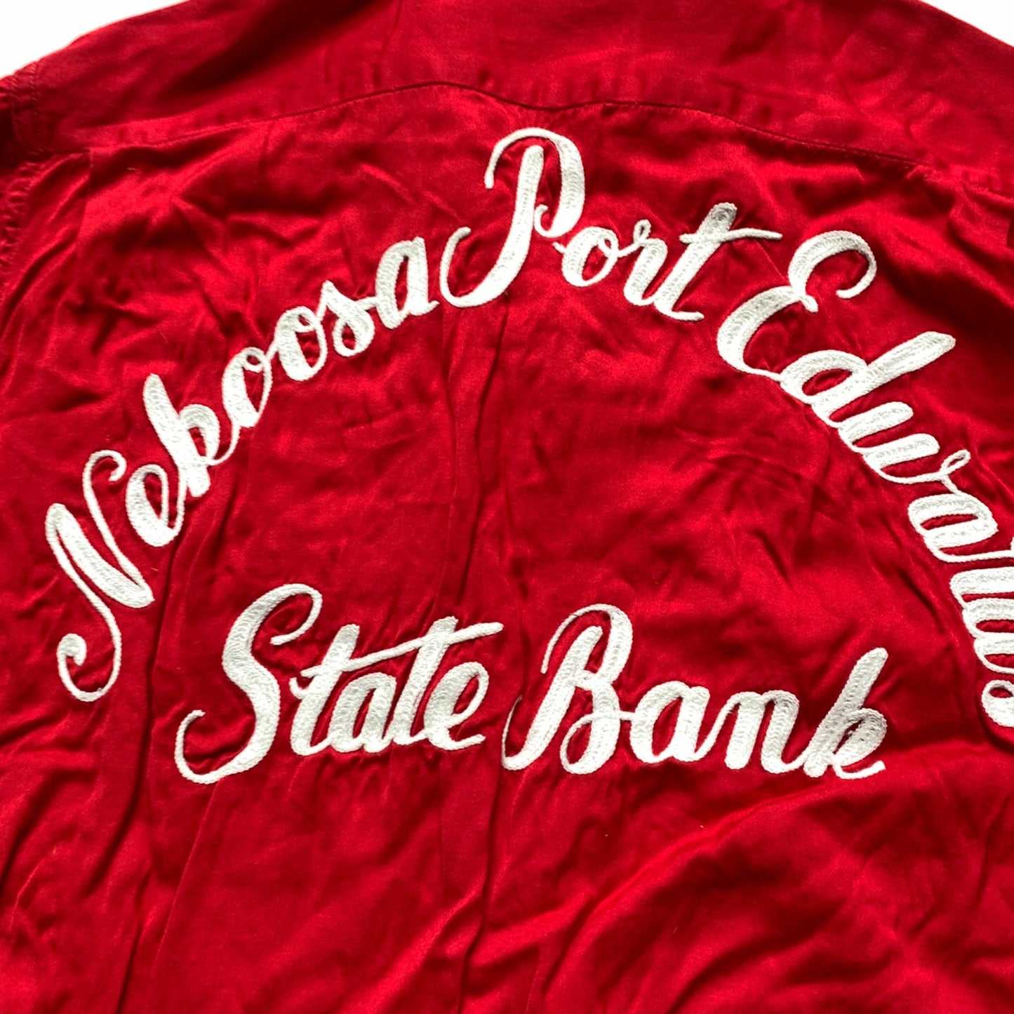 1950s 1960s Nat Nast Creation Nebrasks Port Edwards State Bank Red Shirt Embroidered Andy