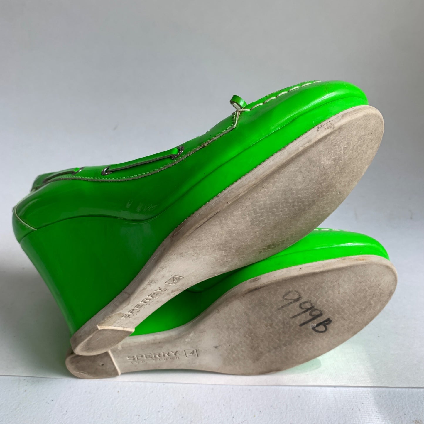 Sperry Top Sider Jeffrey Neon Green Wedge Pumps Size 9M