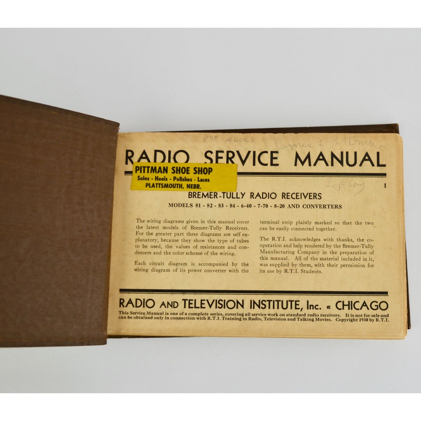 Radio and Television Institute Service Manual Bremer-Tully Receivers Book Vintage 1930