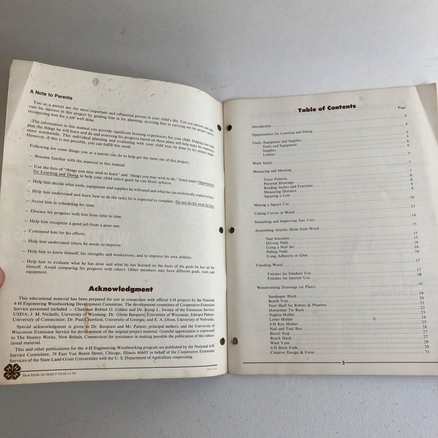 Vintage 1970's 4H Member's Manual Unit 1 Adventures in Woodworking Activity Book