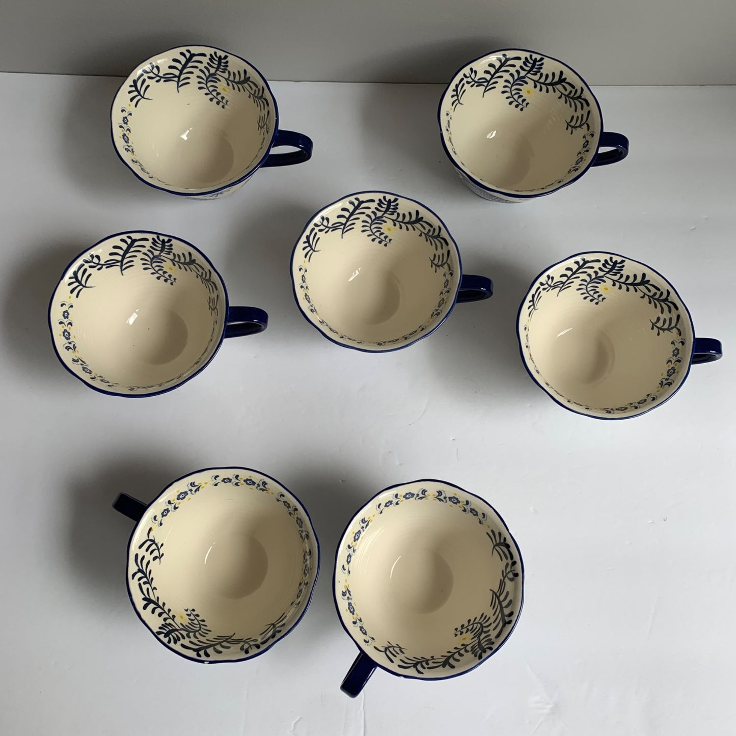 Anthropologie Saga Blue Bird Mugs Set of 7 RARE