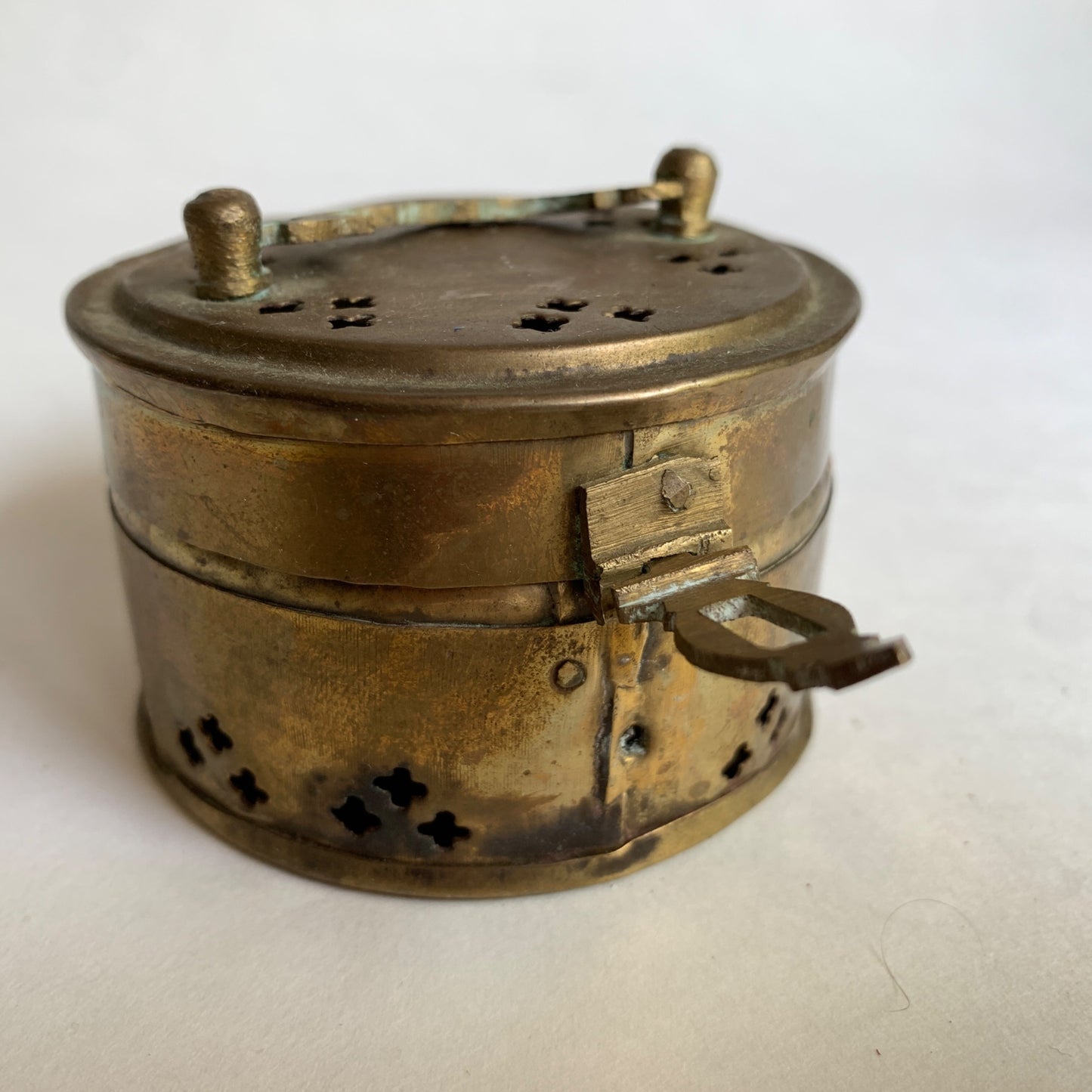 Vintage Brass Cricket Trinket Keeper Round Box Latch Broken