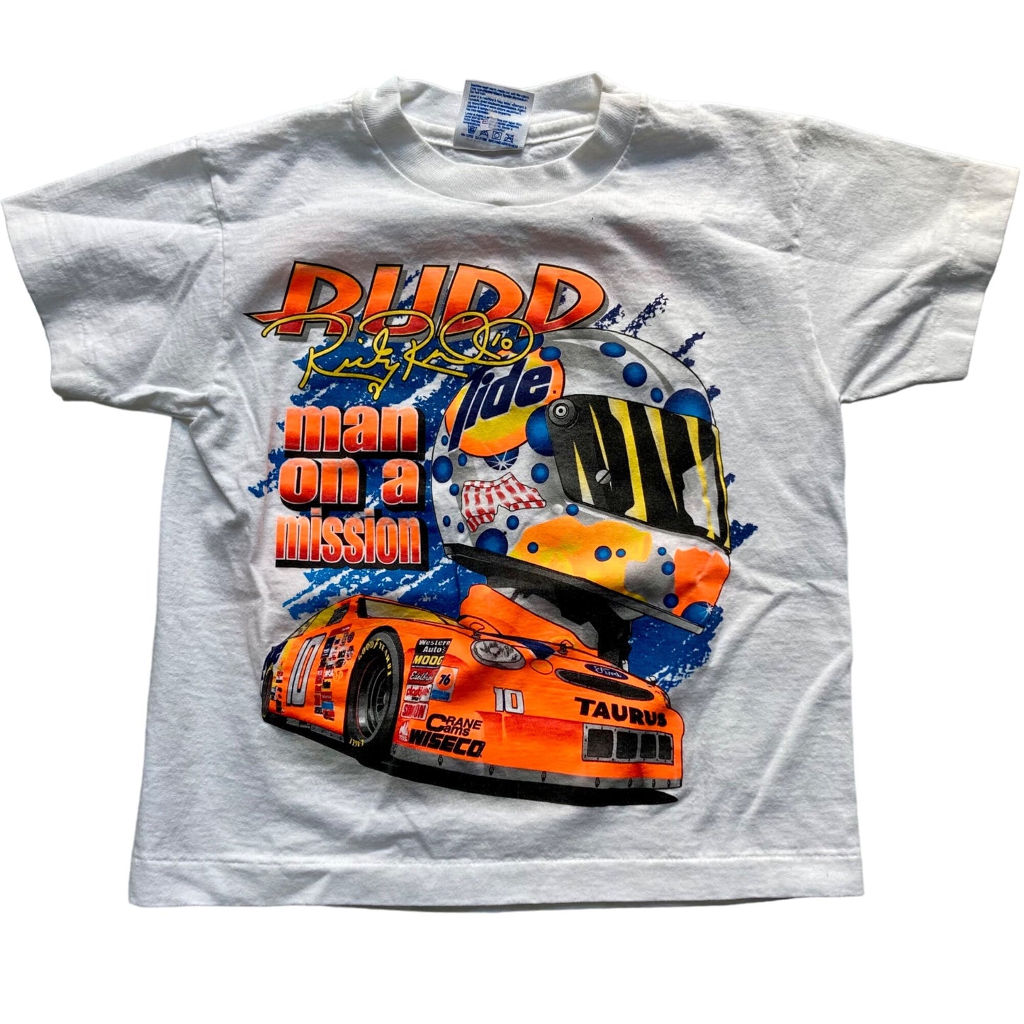 Vintage NASCAR Ricky Rudd #10 "Man On A Mission" T-Shirt Youth S 6-8 Tide Racing
