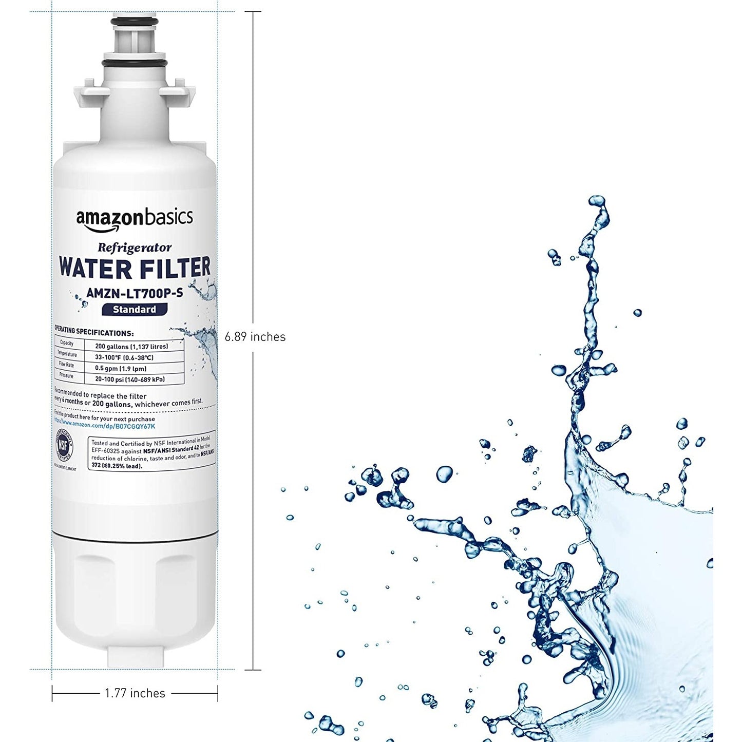 Amazon Basics Replacement LG LT700P Refrigerator Water Filter Cartridge