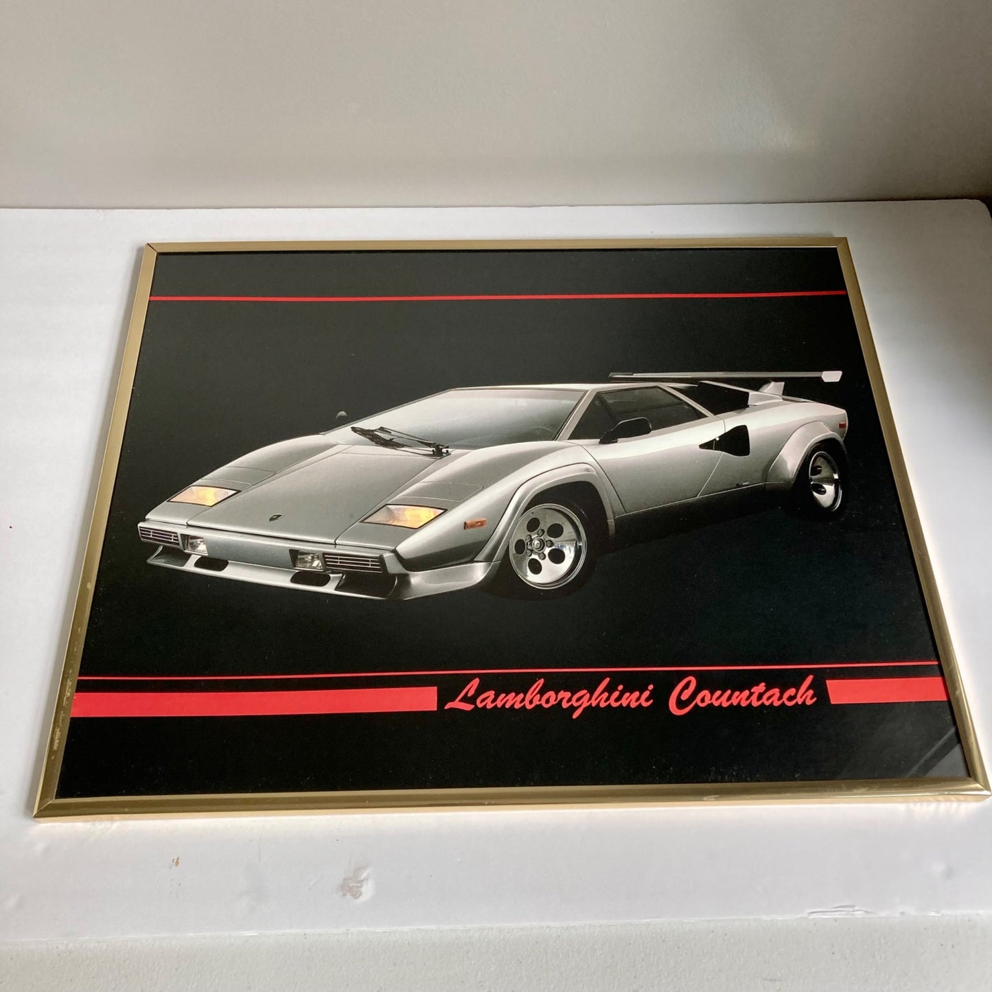 Vintage Set 3 Framed Sports Car Prints Lamborghini Countach Corvette Trans Am