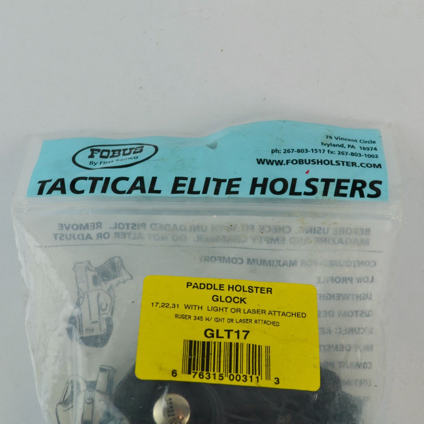 Fobus Tactical Elite Paddle Holster Glock GLT17 NEW 17, 22, 31, Ruger 345