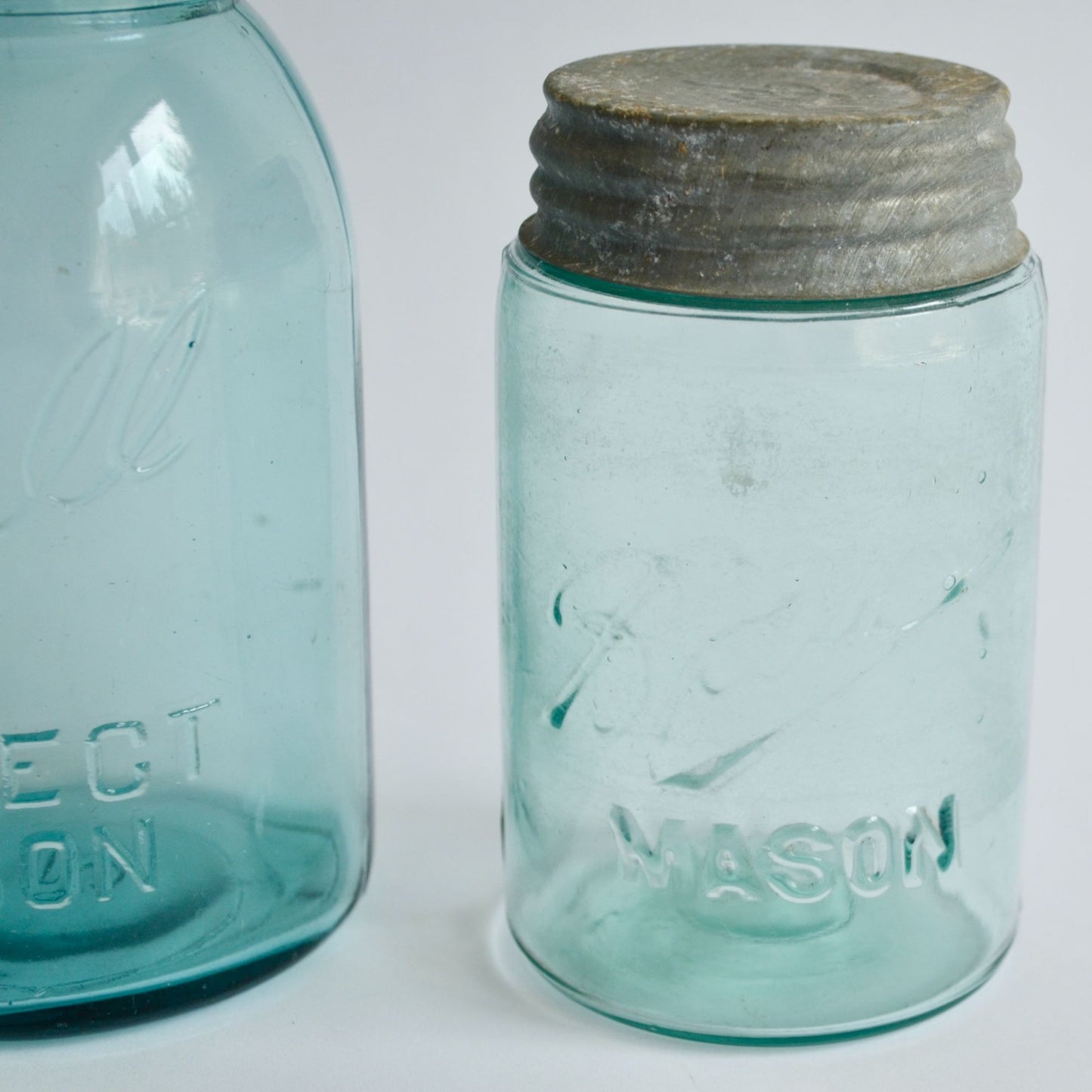 Ball Blue Canning Jars Zinc Lids Vintage Lot of 2 Mold #2 and Unknown