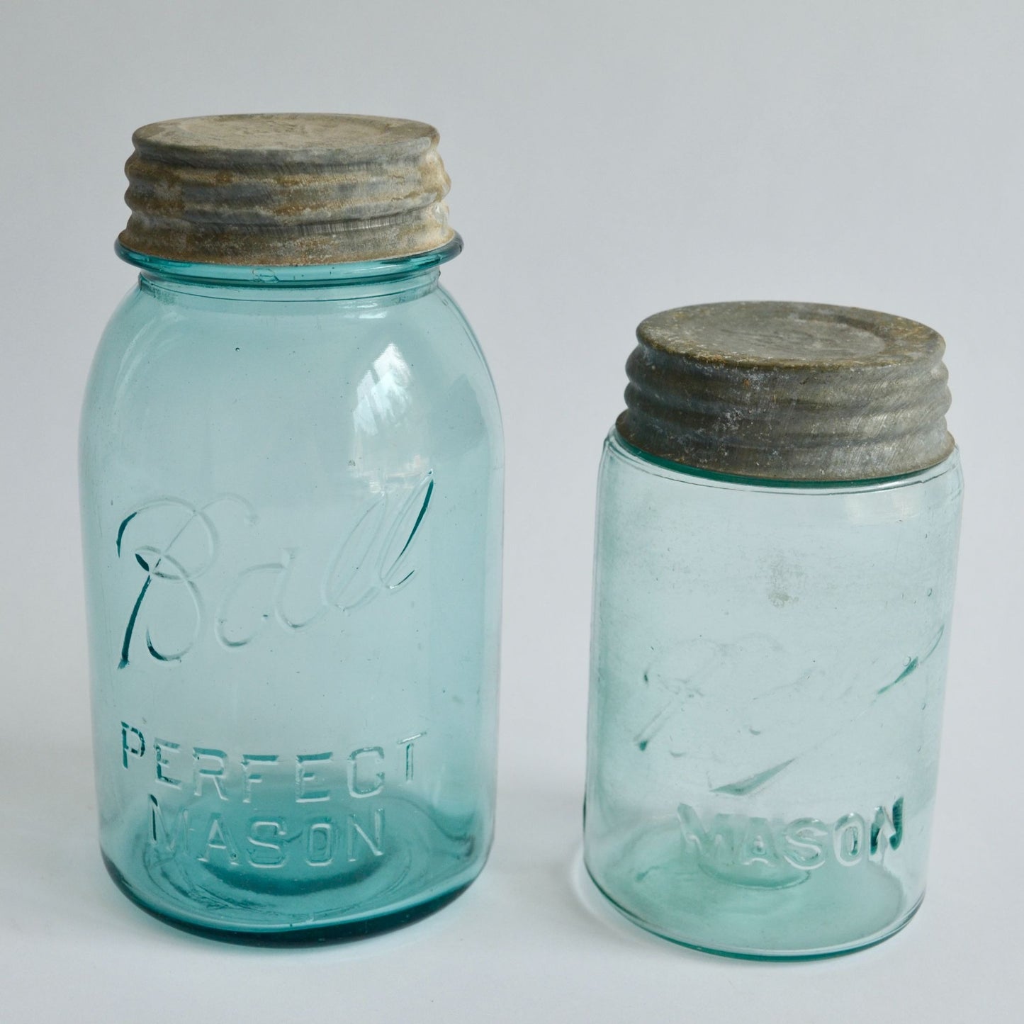 Ball Blue Canning Jars Zinc Lids Vintage Lot of 2 Mold #2 and Unknown